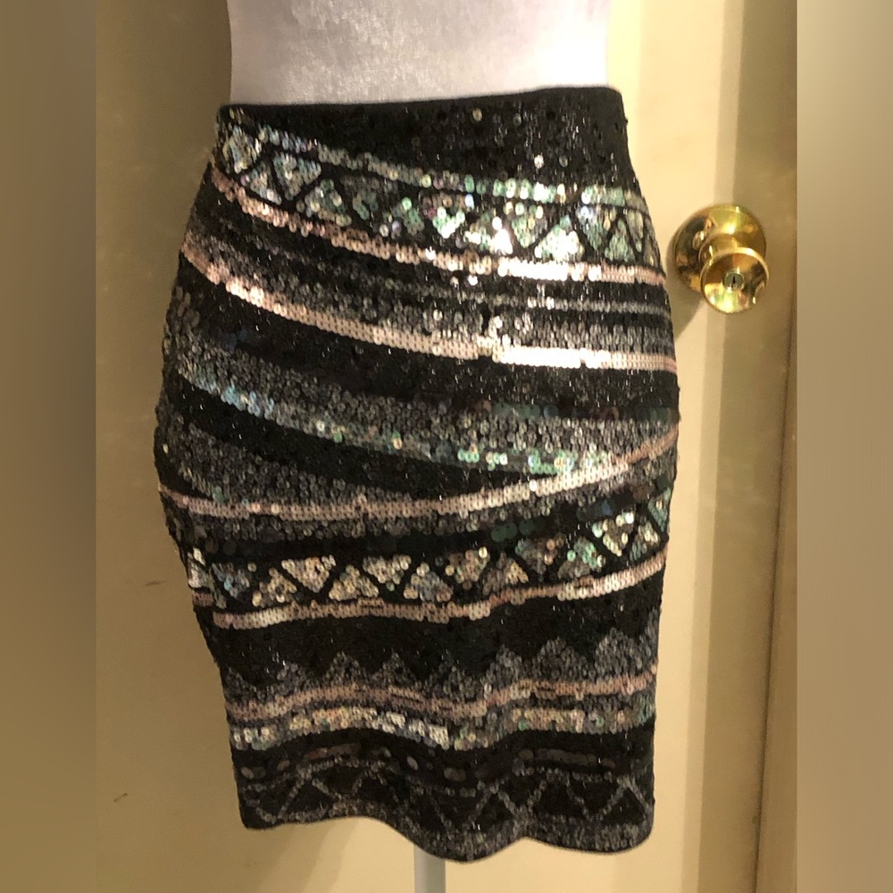 Express Mini Sequin Striped Pattern Skirt - image 3
